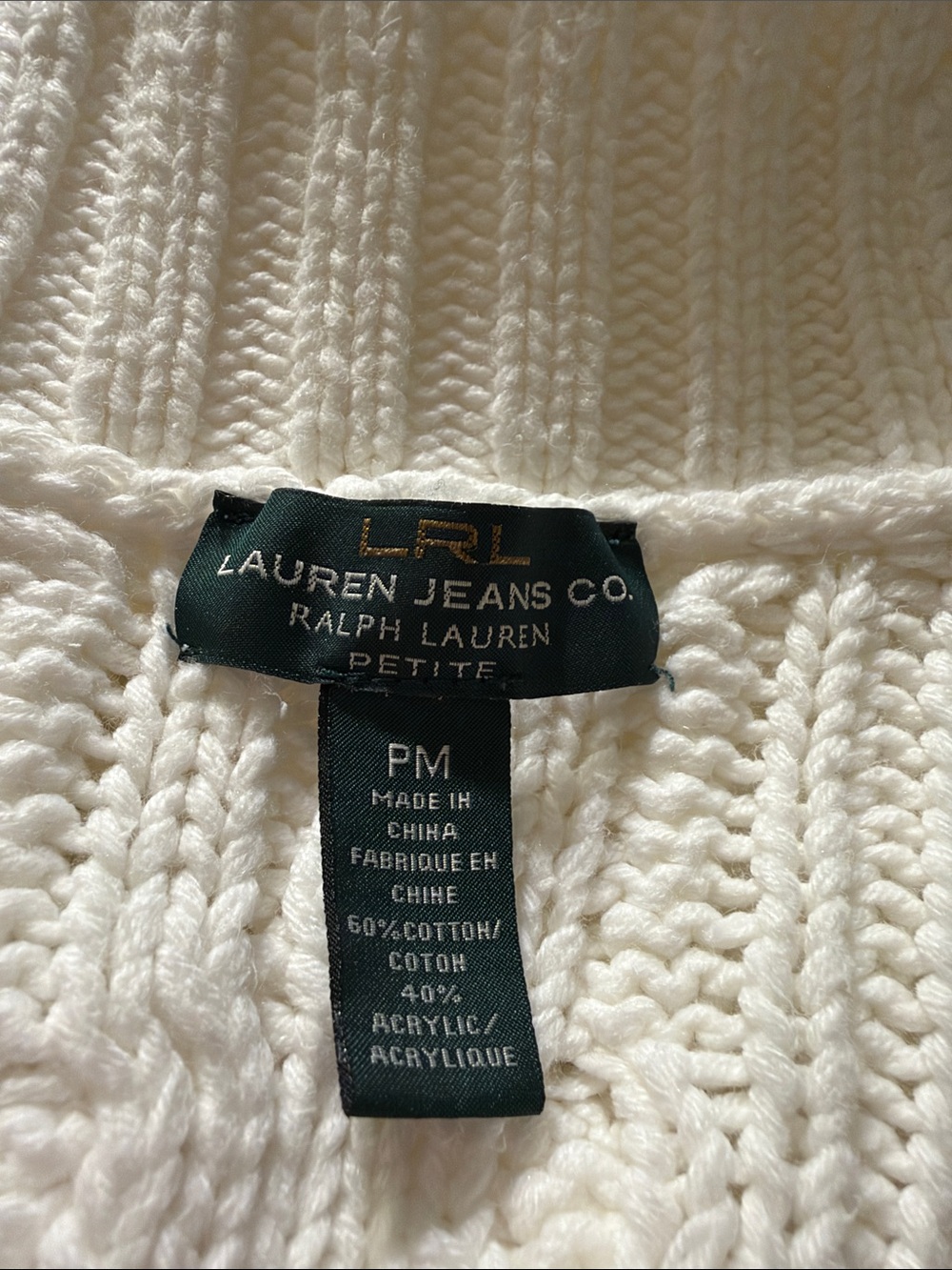 Ralph Lauren Cream Cable-Knit Petite Sweater
